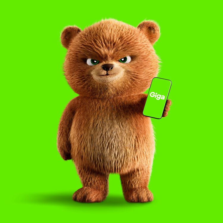 Gigan maskotti, vahvatahtoinen nalle